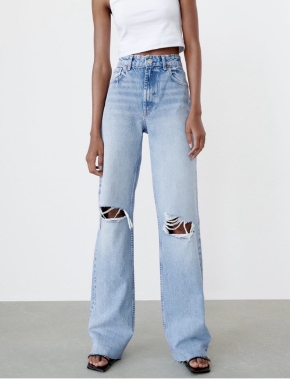 Zara Light Blue Distressed High-Waist Jeans